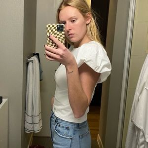 Puffy capped sleeve white tee